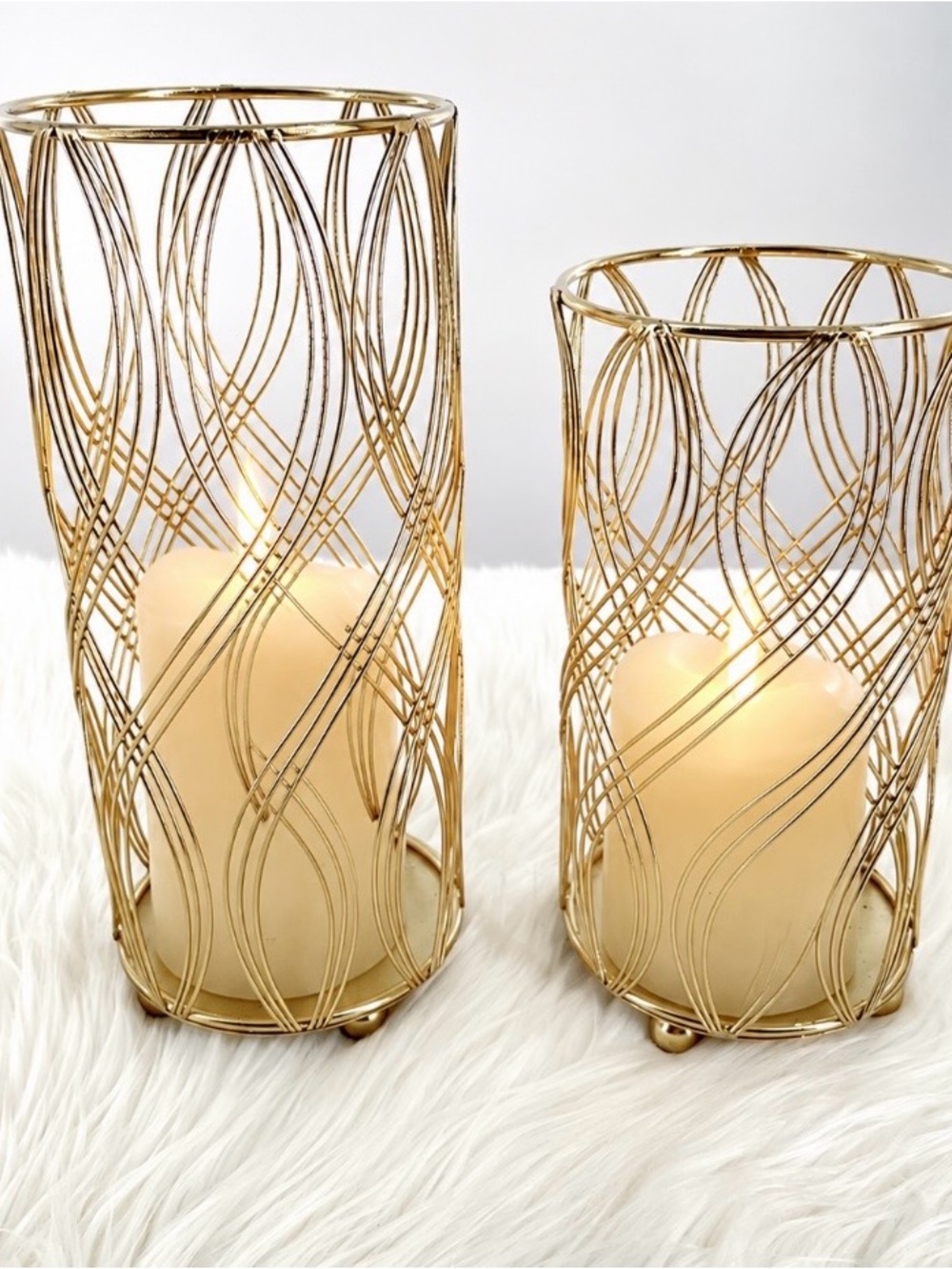 Boho Gold Metal Hurricane Candle Holders